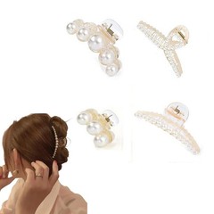LOHGOU 4Pcs Pearl Hair Claw Clips for Women Girls, Large Small B