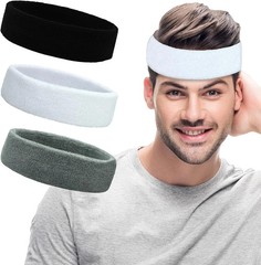3 Pack Men & Women Sweatband Headband Terry Cloth Moisture Wicking for Sports