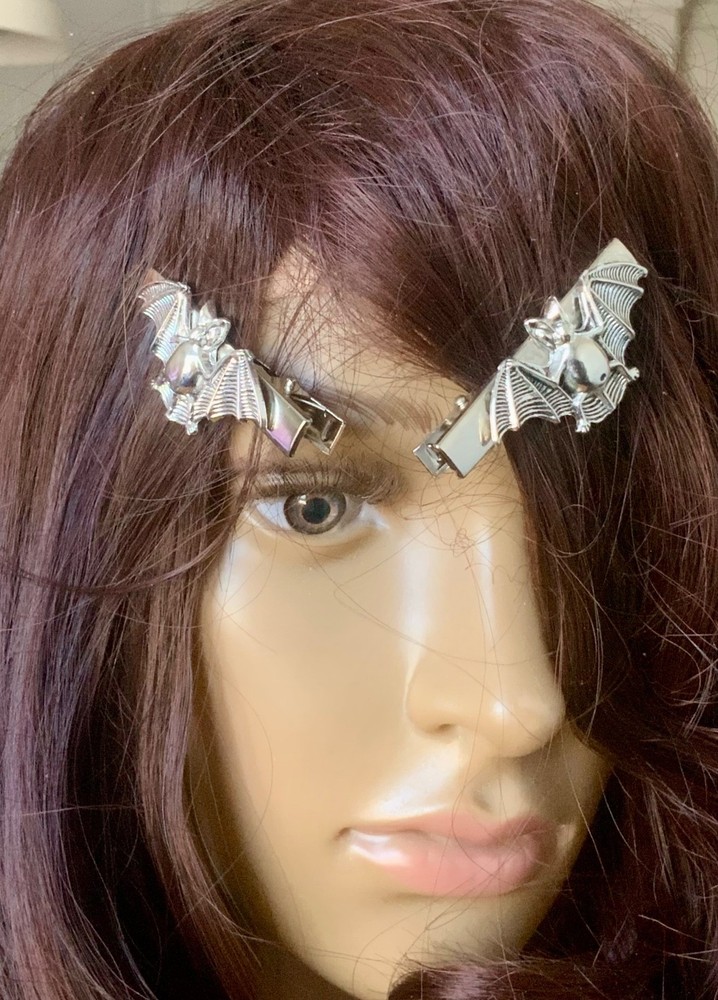 Bat Hair Clip Barrettes Charms Tie Back Set of 2 Fantasy Goth Punk