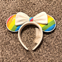 Disney Minnie Mouse Ears Headband w/ Sequin Bow, Padded White/Multicolor