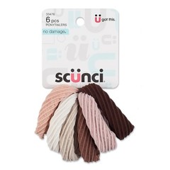 Scünci Hosiery Elastic Scrunchies – 6-Pack Textured, Stretchy Ponytailers