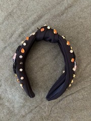 Halloween Embellished Rhinestone Beaded Headband Black Fabric Ghost Pumpkin