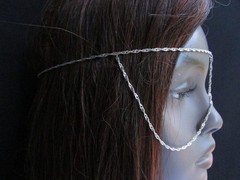WOMEN SILVER METAL EXTRA LONG HEAD CHAIN FASHION JEWELRY FRONT GLASSES EYE COVER