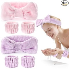 6PCS Spa Headband Wristband Set for Washing Face Soft Puffy Bow Makeup Headband