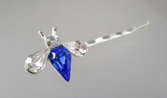 Silver Tone Butterfly Clear Blue Crystal Rhinestone Fashion Bobby Hair Pin 9780
