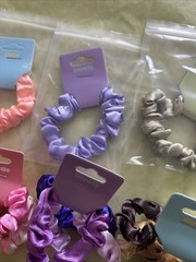 Set Of 12 Solid Color Hair Scrunchies Hair Ties Multicolor Bright Satin Summer