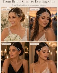 STONEFANS Layered Rhinestone Head Chain – Crystal Headpiece Boho Silver Hair Acc