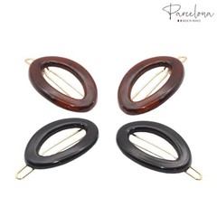 French Eggie Oval Shell Black Mini Celluloid Acetate Side Slide Barrette Snap…
