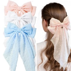 3 Pieces Large Hair Bows with Long Tail for 1 Count (Pack of 3), Bright color