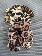 Leopard Print Scrunchies Set of 3 Satin Hair Ties Brown Tan Animal Print