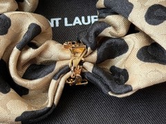 NWT Saint Laurent YSL Cassandre Logo Opyum Leopard Silk Scrunchie Hair Tie $495