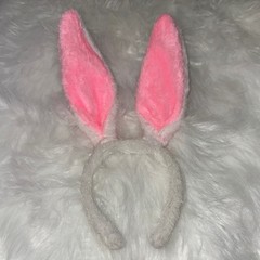 Plush Bunny Ears Headband Set 2pc White Pink Easter Costume Accessory
