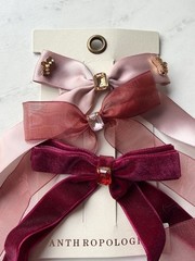 NWT Anthropologie Gemstone Bow Hair Clips Set of 3 Pink