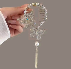 Flower Pearl Tassel Hair Clip Rhinestone Butterfly Bun Holder Women Hair Pin