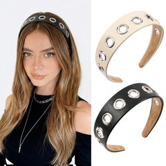 Grommet Headband for Women,Y2k Wide Eyelet Headbands, Punk PU Leather Metal H…
