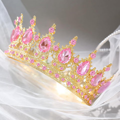 Pink Crown for Women Crystal Tiara and Queen Wedding All
