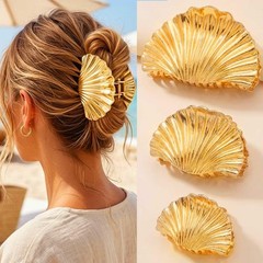 Pecieco Shell Claw Clips Mermaid Gold Metal Hair 1 Count (Pack of 3),
