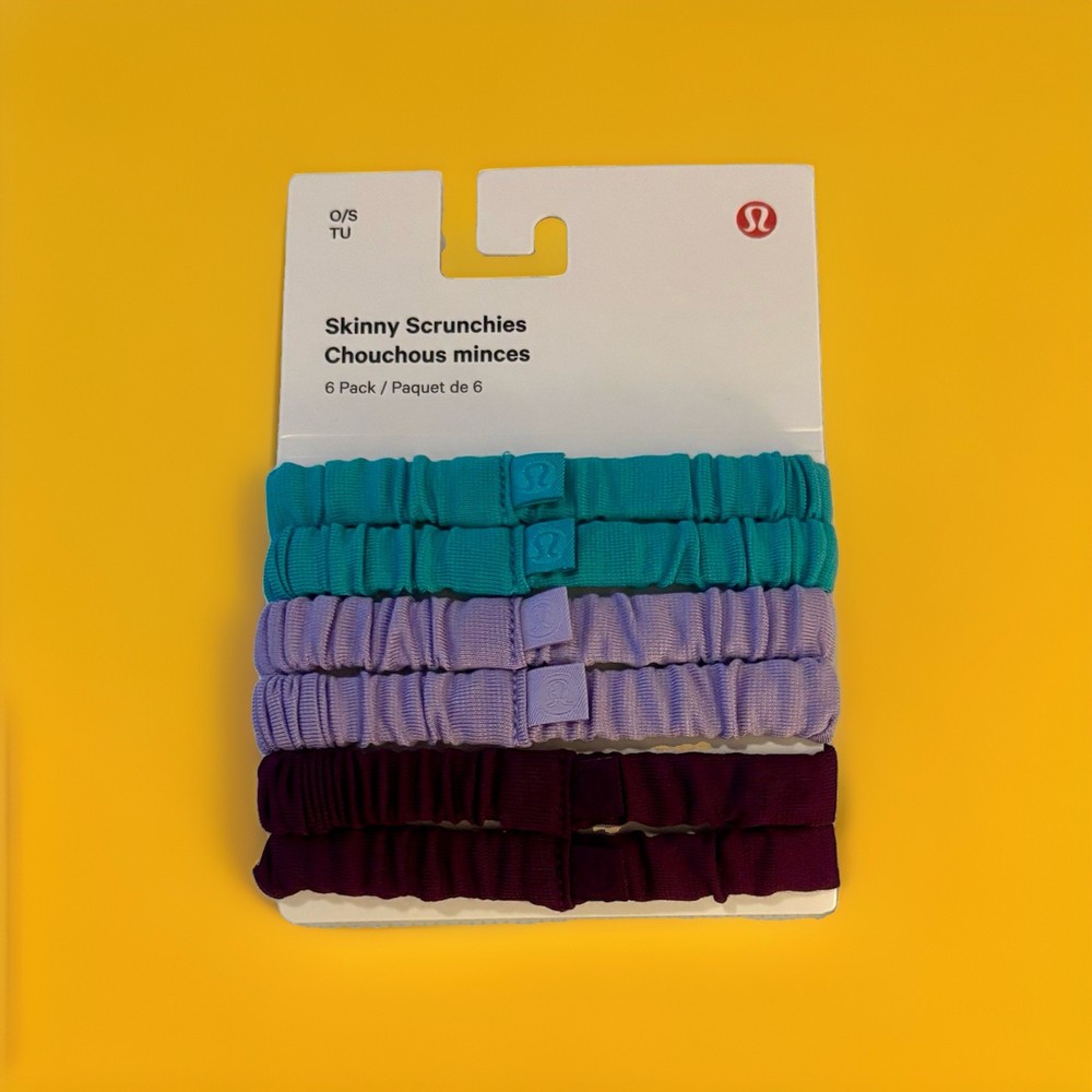 Lululemon 6 Pack Skinny Scrunchies Hair Ties In Teal Plum & Lavender New