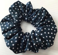 Stars on Navy Blue Scrunchie Ponytail Holder Women Teen Girl Hair Accessory