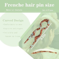 4PCS Lialys Prestige French Hair Pins for Women，Acetate Tortoise French Hair Pin