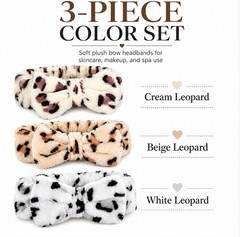 3-Piece Microfiber Towel Spa Headbands w Bowtie – Skincare Makeup Hairbands Set