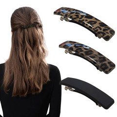 Markuii Small 3 Inch Hair Barrette for 1 Count (Pack of 3), black, leopard