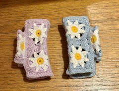 Crochet Flower Claw Clips Granny Squares pair of 2 (light blue and lavender)