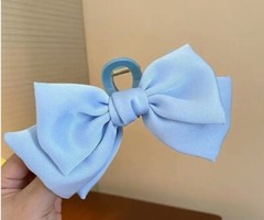 Light Blue Satin Stylish Bow Ribbon Hair Claw Clip All Hair Types Non Slip