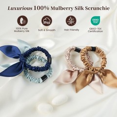 THXSILK Hair Silk Scrunchies with Bow for Women 1 Count (Pack of 1), Black