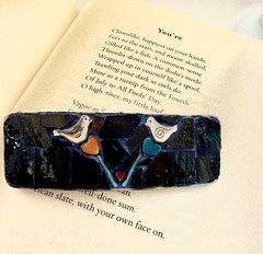 Stained Glass Mosaic Barrette: Branch, Hearts and Birds- Handmade