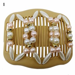 Women’s Magic Hair Comb Hair Clip Double Slide Wood Beads Hairpin Stretchy Acc