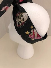 Handmade Rockabilly Pin Up Headband Hair Wrap Pin Up Skull Roses Biker NEW