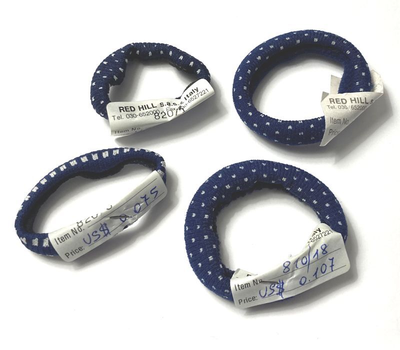 Vintage Red Hill Fabric Ponytail Holder Hair Ties Navy Blue White Made in Italy