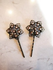 Antique bronze hair pin with swarovski crystals (set of two)