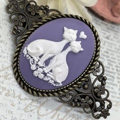 Large Cameo Hair Clip Barrette Wedding Birthday Gift Purple Cat Kitten Lover New