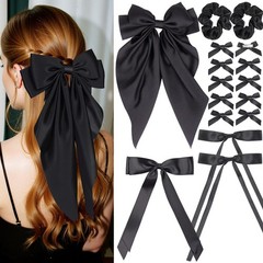 YGDZ 16PCS Black Hair Bows Set, Silky Satin Oversized Bow for Women, Large, M…