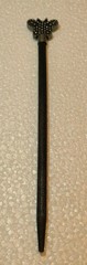Vtg Wood Hair Stick Traditional Pewter Metal Butterfly Topper Hair Accessory