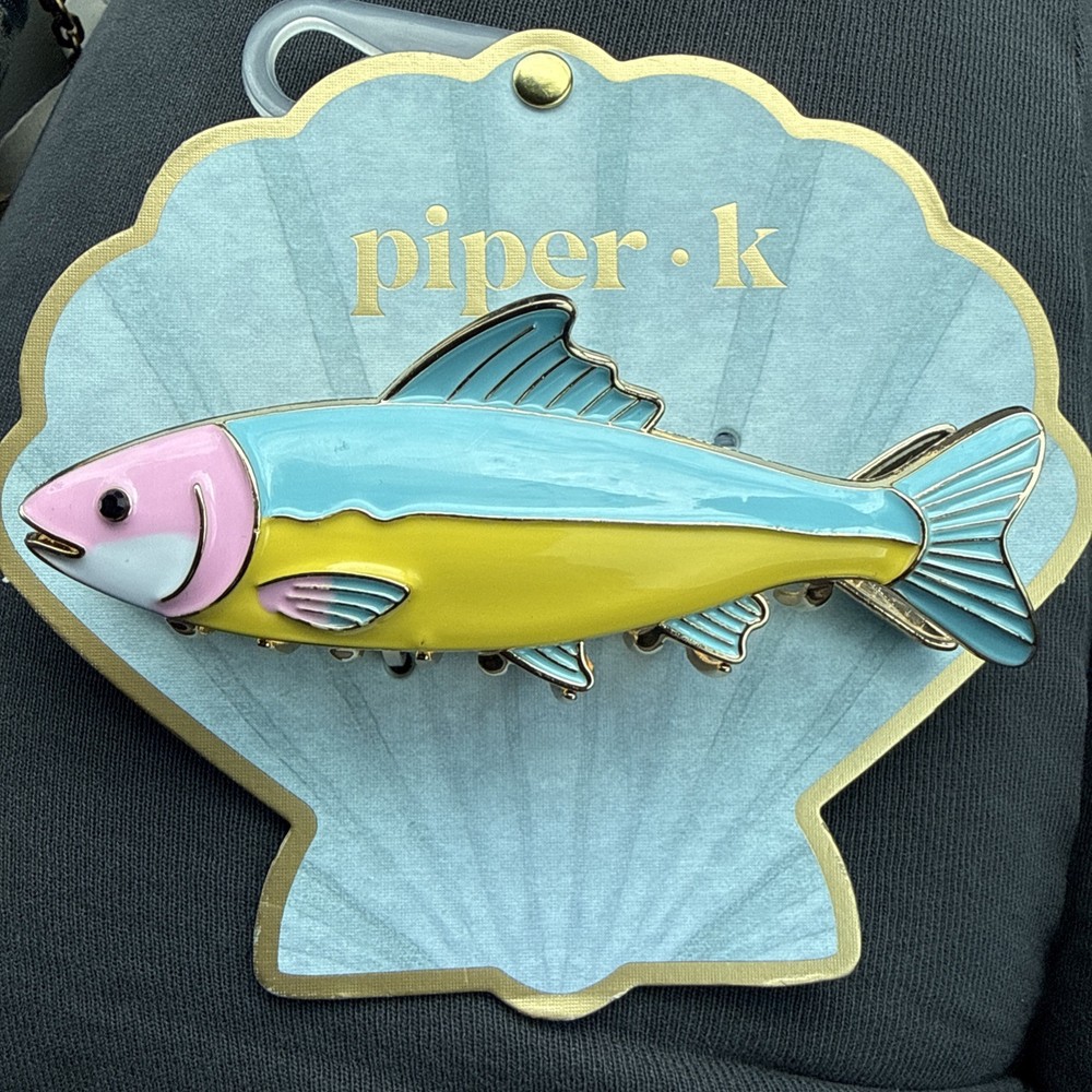 Piper K Metal Enamel Rainbow Trout Fish Hair Claw Clip RARE