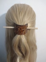 Handmade Genuine Leather Floral Design Hair Cuff A4
