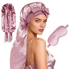 Womens Silk Satin Bonnet Long Hair Bonnets For Sleeping One Size, Dusty Rose