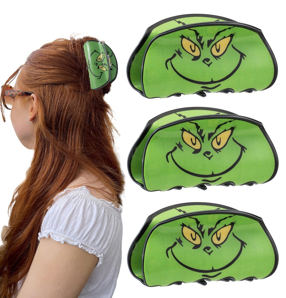 3Pcs Christmas Hair Claw Clips Set for Women, Large Green Holiday Acrylic Cla…