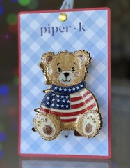 PIPER K AMERICANA USA FLAG PATRIOTIC 4TH OF JULY TEDDY BEAR HAIR CLAW CLIP