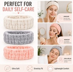 3-Pack Spa Headband – Women Microfiber Facial Makeup Headband, Elastic Hairbands