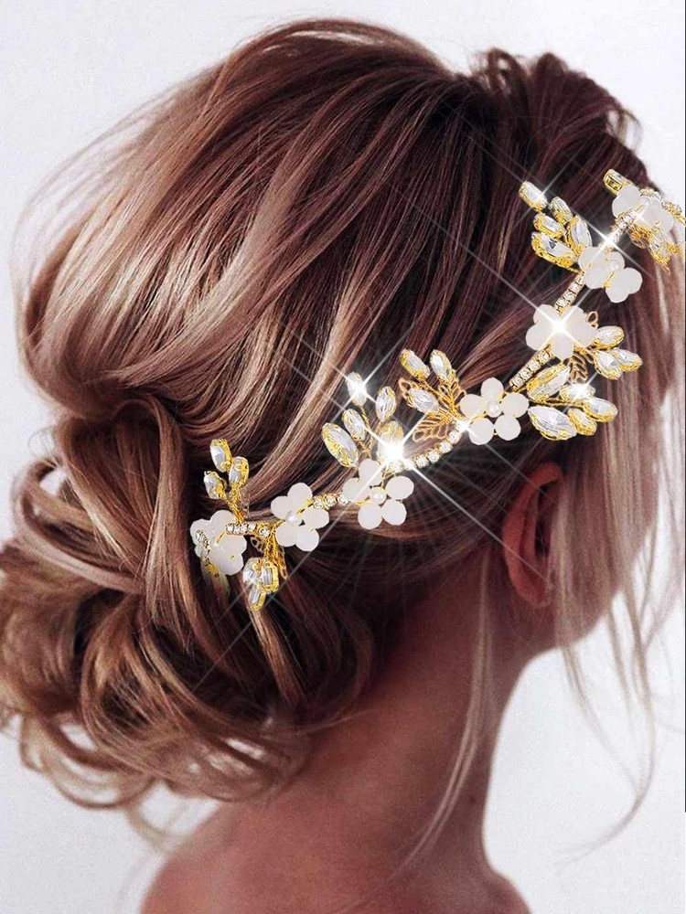 Crystal Wedding Headband Flower Hair Vine Silver Bridal Headpieces for Brides…