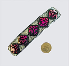 Dichroic Fused Glass Hair Barrette Handmade by Janet Wolery – 4” – PINK FLAMES