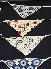 Handmade Crochet Floral Triangle Bandana Head Scarf Set, Multicolor