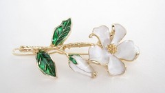 Small gold white flower and leaf hair pin barrette bridal clip