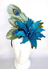 Headdress Women Adult Holiday Party Poinsettia Peacock Blue Green New Years USA