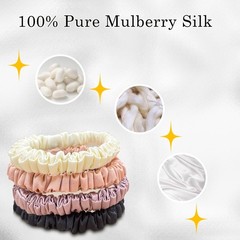 100% Silk Hair Ties – 8Pcs Pure Mulberry Silk Hair Scrunchies Smooth Skinny S…