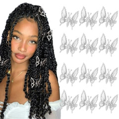 12 PCS 3D Moving Butterfly Hair Clips Metal Silver Moving Wings Hair Barrette